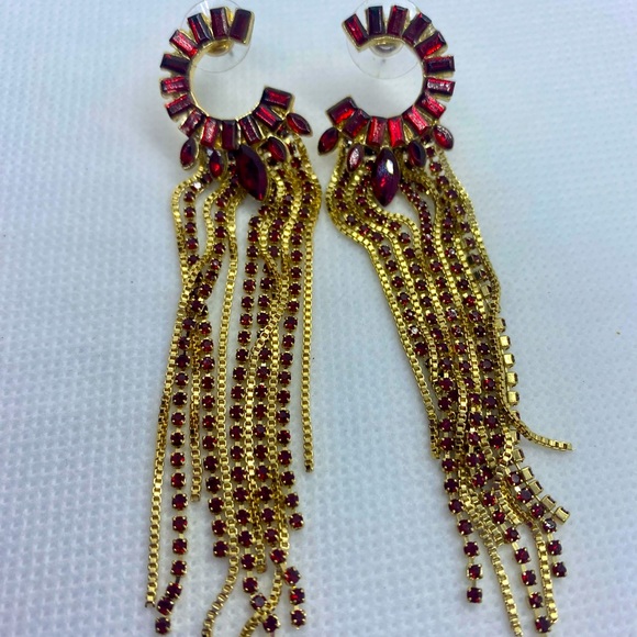 Guess Gold tone and Red Stone Earrings - Picture 2 of 5